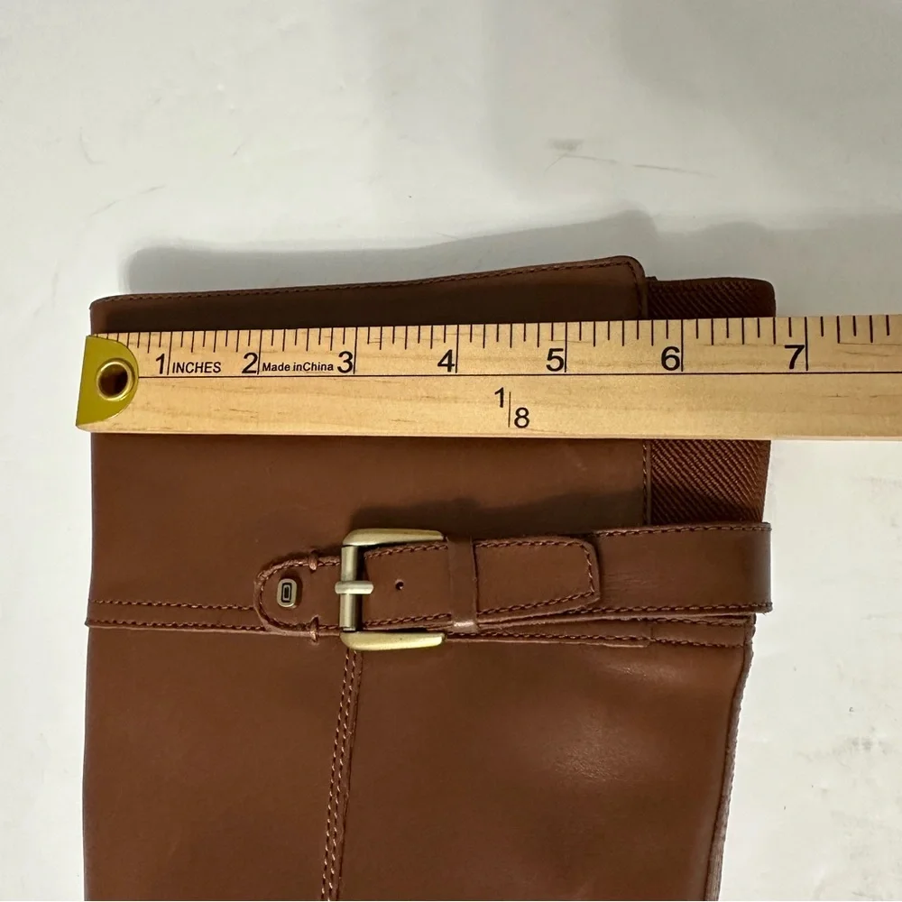 Bandolino Brown Leather Block Heel Knee-High Boots Buckle Equestrian Classic 6.5